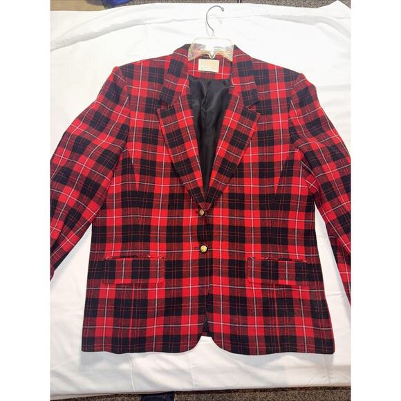 Vintage 60s Pendleton Blazer Womens 18 Virgin Wool Tartan Plaid Two Button - Picture 1 of 10